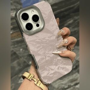 iPhone 16 Pro Max Case – Crushed Velvet Texture,Silver Frame | Luxe & Minimalist